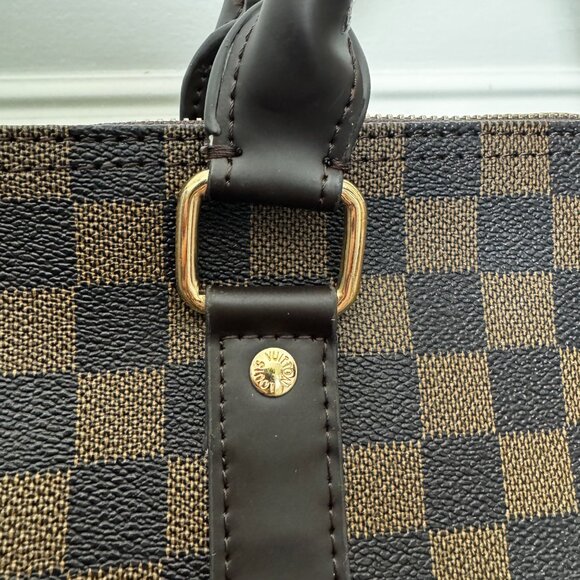 Large Duffel Top Handle With Crossbody Strap Brown Check LV - Picture 9 of 10